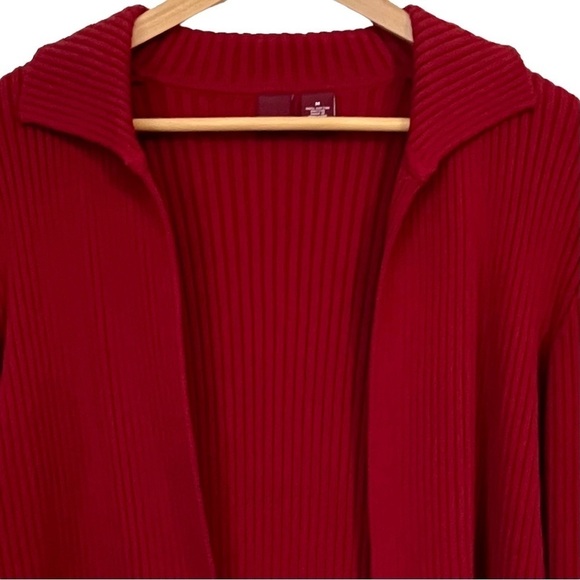 Merona 100% Heavy Cotton Open Front Collared Red Cardigan Size Medium - Picture 3 of 8